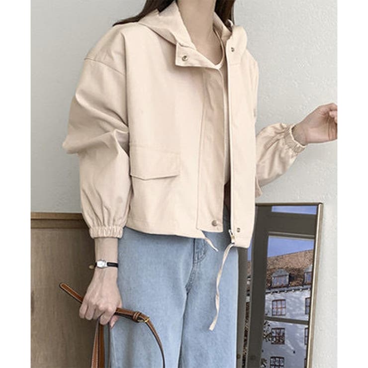 ショート丈ドロストフードジャケット マウンテンパーカー 体型カバー | Dewlily | 詳細画像11 