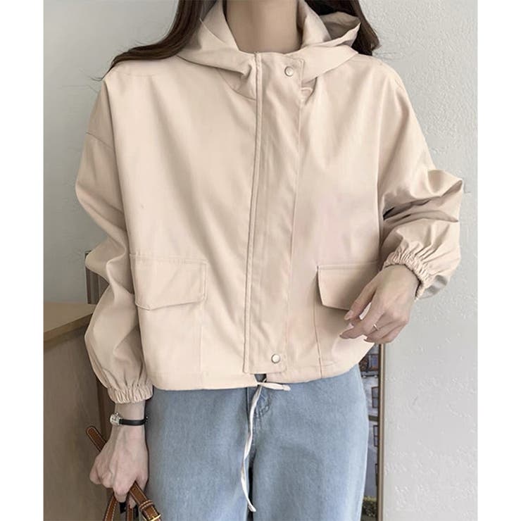 ショート丈ドロストフードジャケット マウンテンパーカー 体型カバー | Dewlily | 詳細画像12 