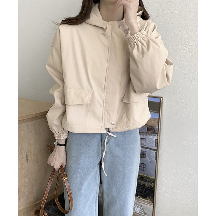 ショート丈ドロストフードジャケット マウンテンパーカー 体型カバー | Dewlily | 詳細画像13 