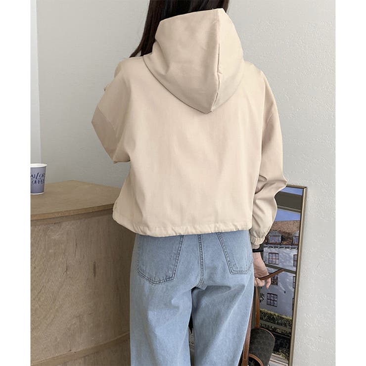 ショート丈ドロストフードジャケット マウンテンパーカー 体型カバー | Dewlily | 詳細画像15 