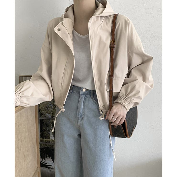 ショート丈ドロストフードジャケット マウンテンパーカー 体型カバー | Dewlily | 詳細画像4 