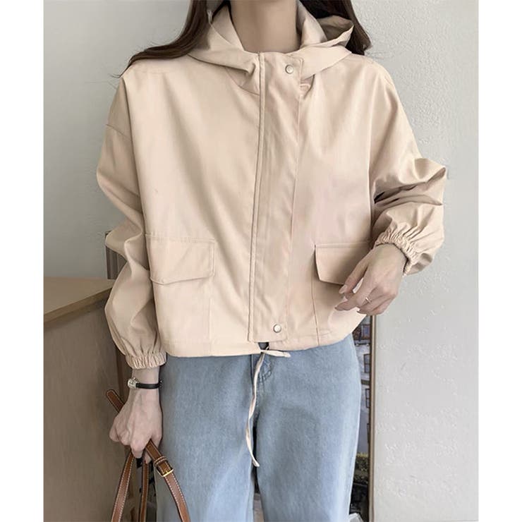 ショート丈ドロストフードジャケット マウンテンパーカー 体型カバー | Dewlily | 詳細画像8 