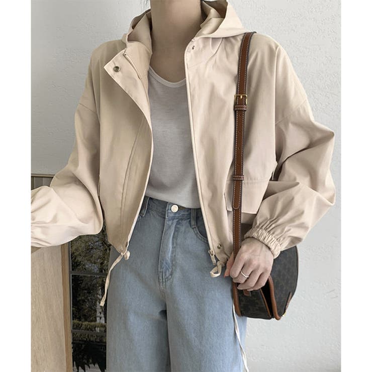 ショート丈ドロストフードジャケット マウンテンパーカー 体型カバー | Dewlily | 詳細画像9 