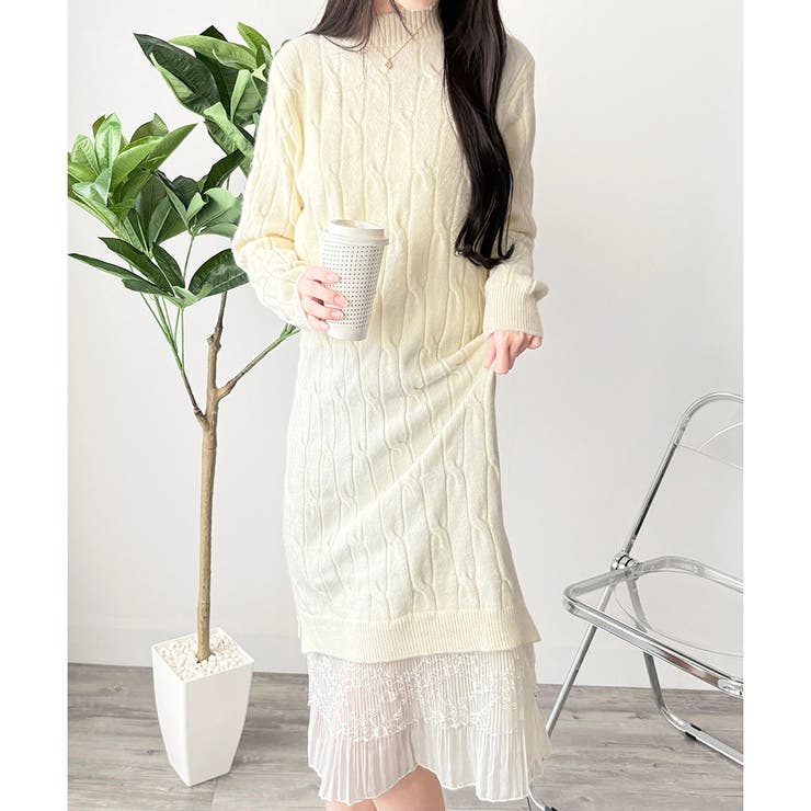 レースドッキングニットワンピース ワンピース ロング丈 | Dewlily | 詳細画像13 