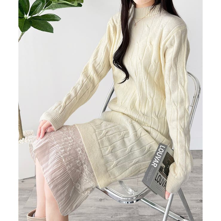 レースドッキングニットワンピース ワンピース ロング丈 | Dewlily | 詳細画像17 