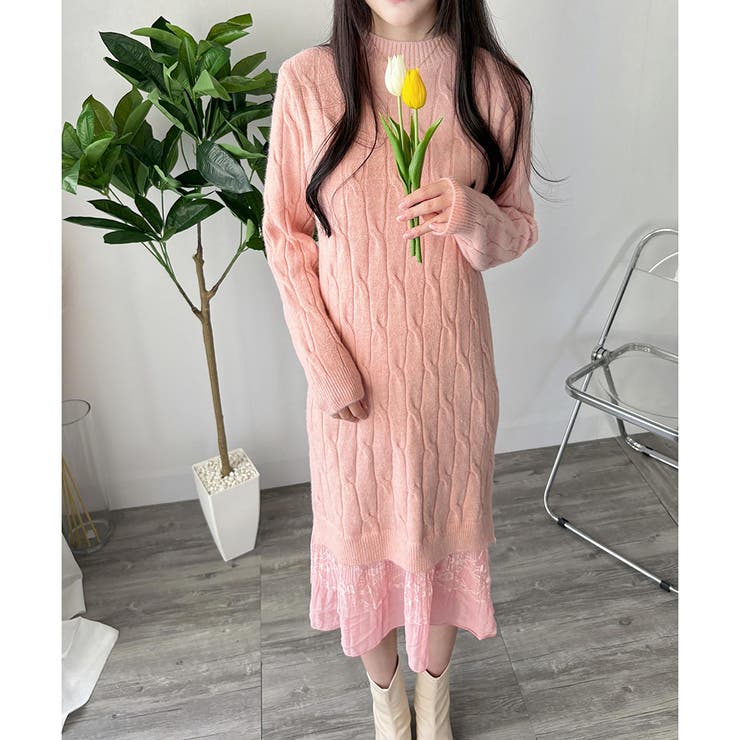 レースドッキングニットワンピース ワンピース ロング丈 | Dewlily | 詳細画像21 