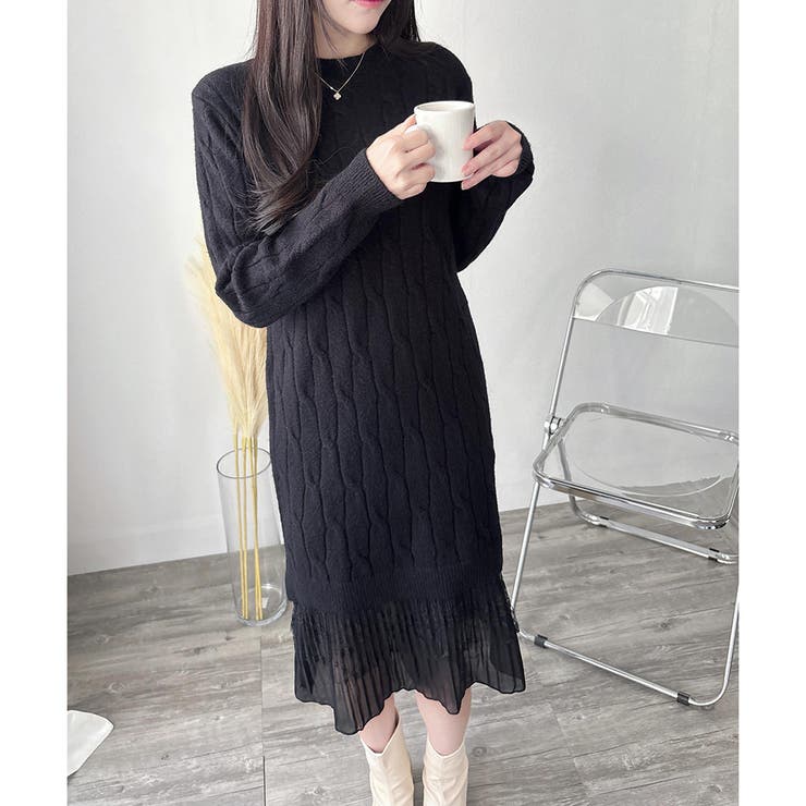 レースドッキングニットワンピース ワンピース ロング丈 | Dewlily | 詳細画像3 