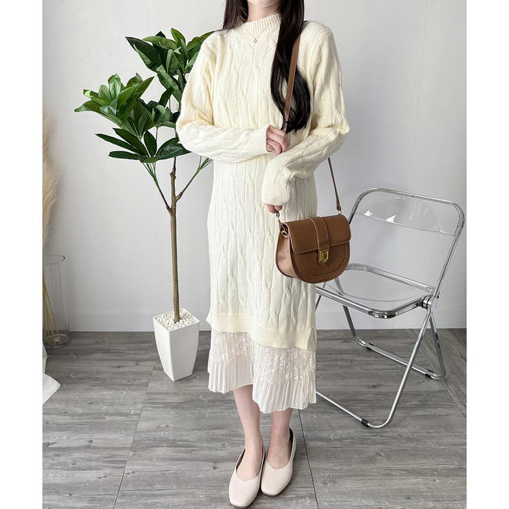 レースドッキングニットワンピース ワンピース ロング丈 | Dewlily | 詳細画像4 