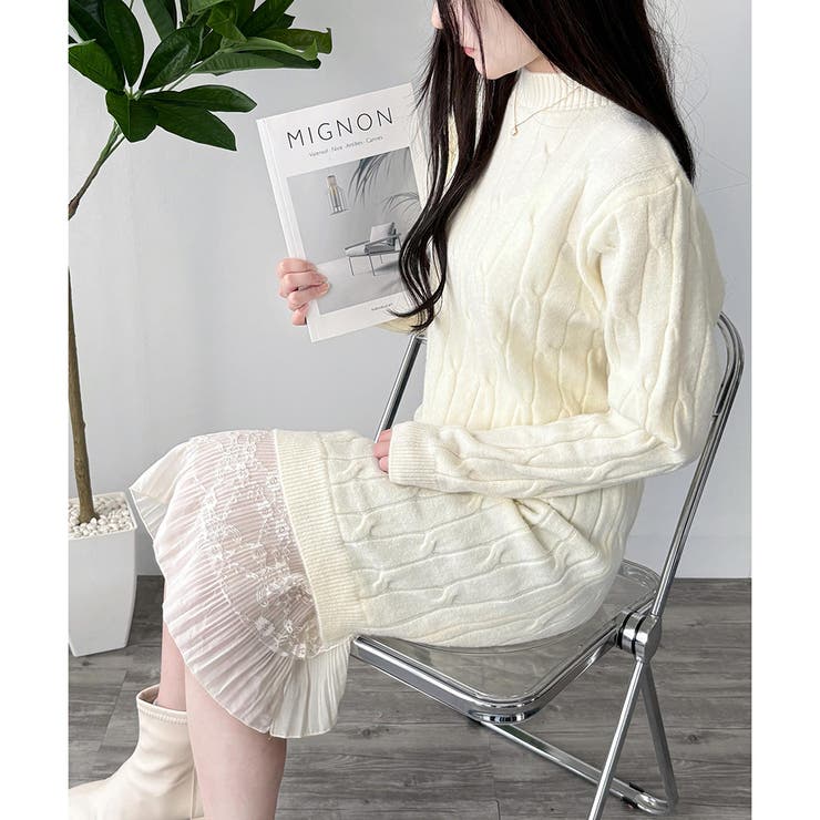 レースドッキングニットワンピース ワンピース ロング丈 | Dewlily | 詳細画像9 