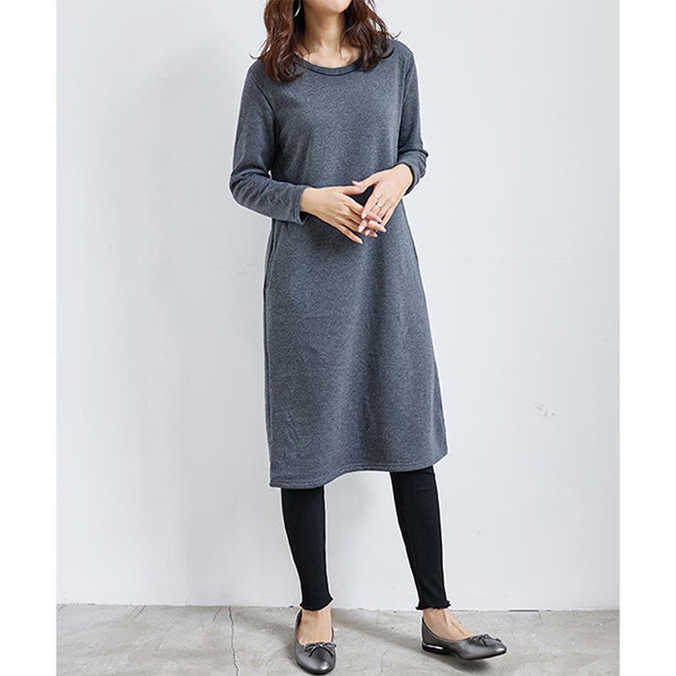 ナチュラルフィット裏起毛ワンピース ロング あったか | Dewlily | 詳細画像10 