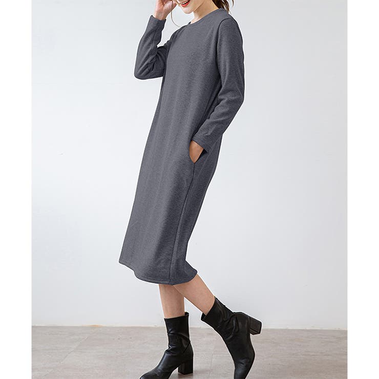 ナチュラルフィット裏起毛ワンピース ロング あったか | Dewlily | 詳細画像25 