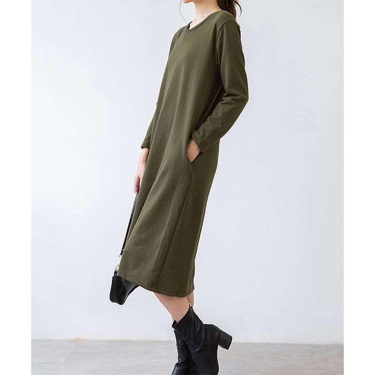 ナチュラルフィット裏起毛ワンピース ロング あったか | Dewlily | 詳細画像3 