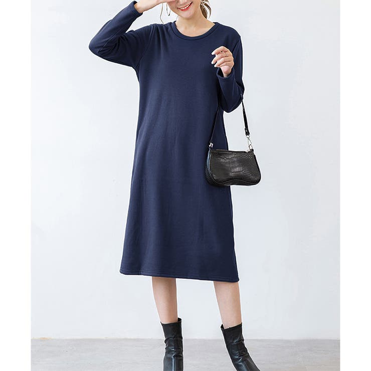 ナチュラルフィット裏起毛ワンピース ロング あったか | Dewlily | 詳細画像7 