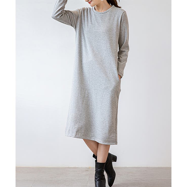 ナチュラルフィット裏起毛ワンピース ロング あったか | Dewlily | 詳細画像9 