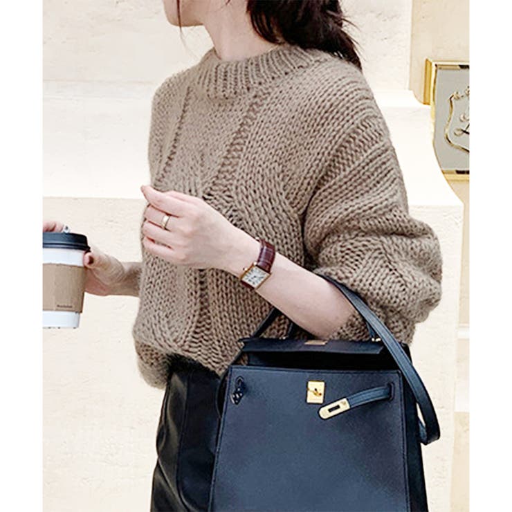 ブラウン | ざっくり編みケーブル風ニット レディース 秋冬 | Dewlily