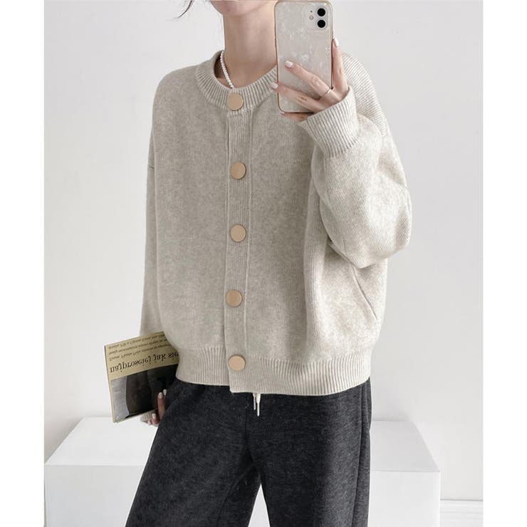 シンプルボタンニットカーディガン レディース 春秋冬 | Dewlily | 詳細画像12 