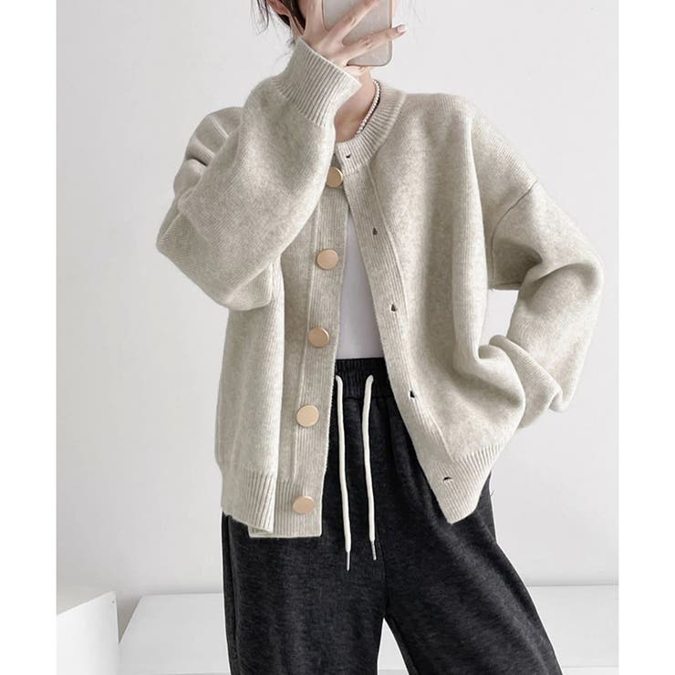 シンプルボタンニットカーディガン レディース 春秋冬 | Dewlily | 詳細画像13 