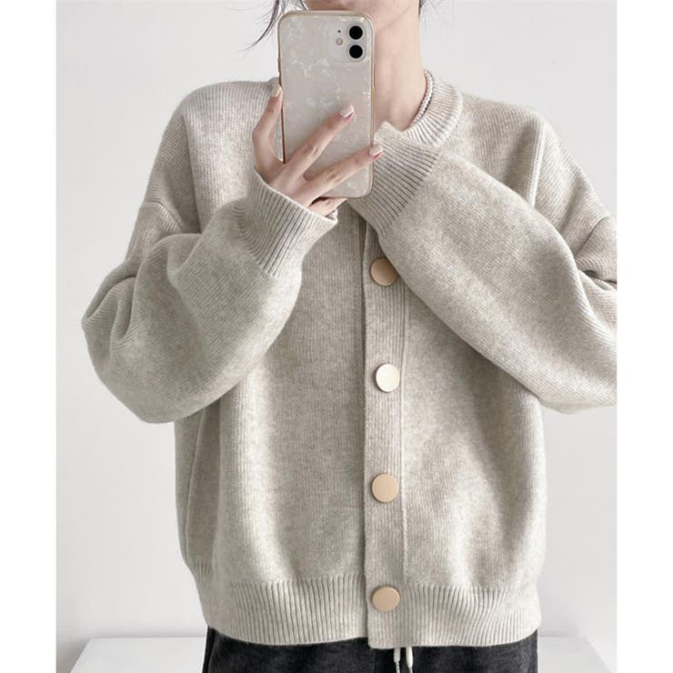 シンプルボタンニットカーディガン レディース 春秋冬 | Dewlily | 詳細画像15 