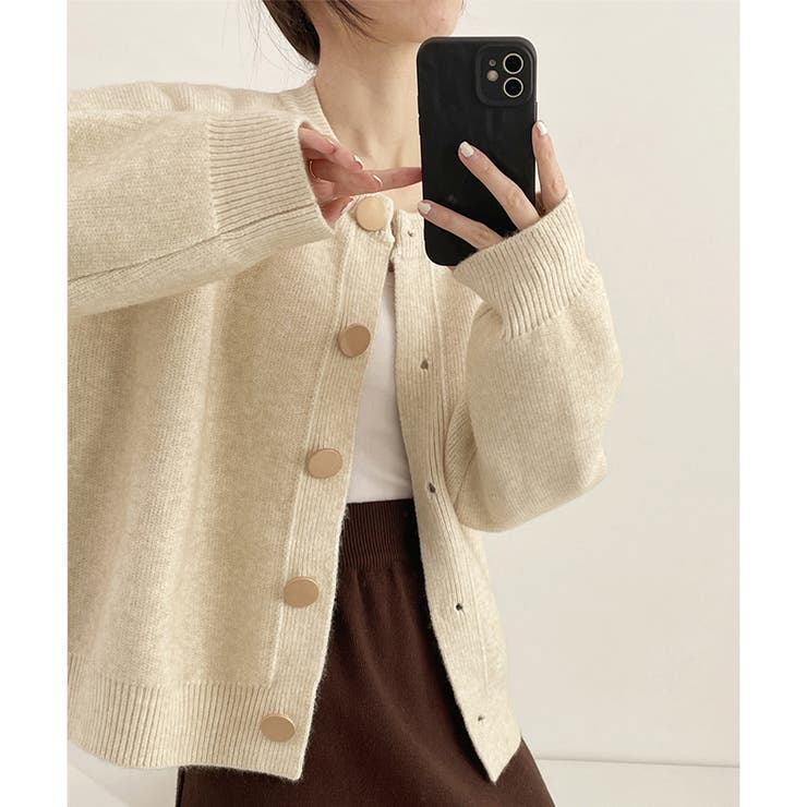 シンプルボタンニットカーディガン レディース 春秋冬 | Dewlily | 詳細画像18 