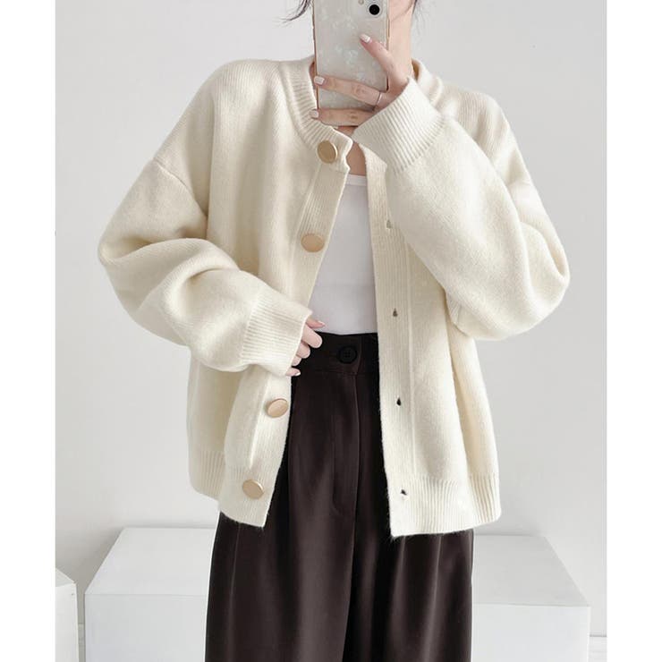 シンプルボタンニットカーディガン レディース 春秋冬 | Dewlily | 詳細画像2 