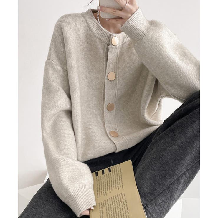 シンプルボタンニットカーディガン レディース 春秋冬 | Dewlily | 詳細画像3 
