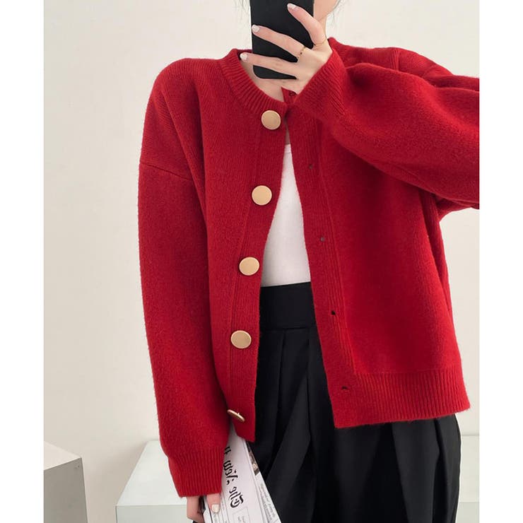 シンプルボタンニットカーディガン レディース 春秋冬 | Dewlily | 詳細画像4 
