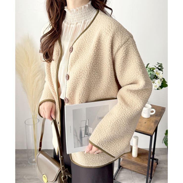 配色ラインノーカラーコート レディース 秋冬 | Dewlily | 詳細画像13 