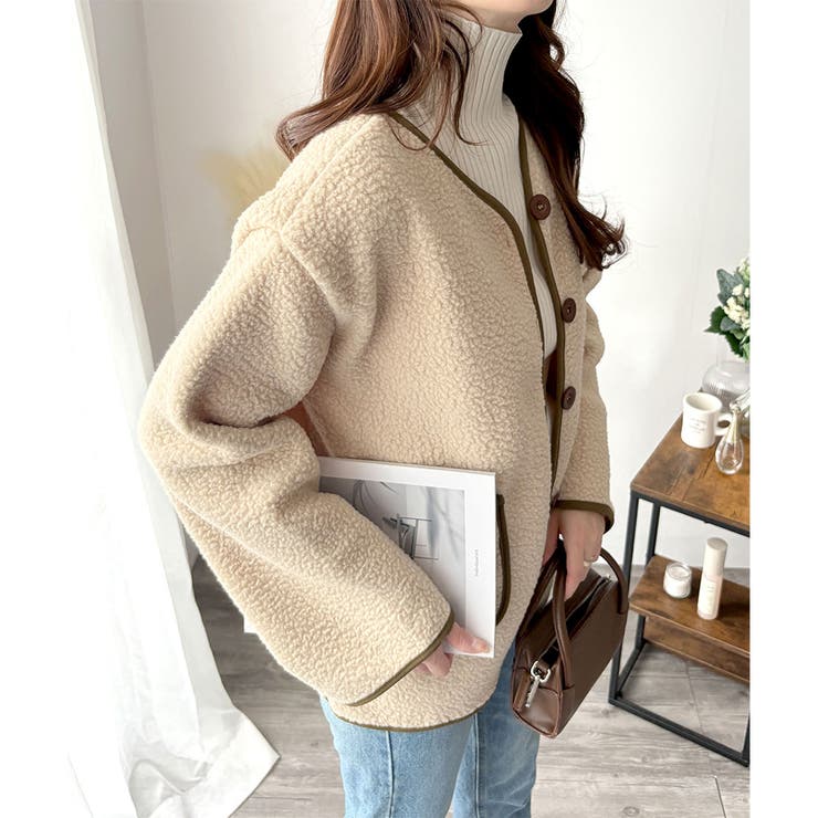 配色ラインノーカラーコート レディース 秋冬 | Dewlily | 詳細画像15 