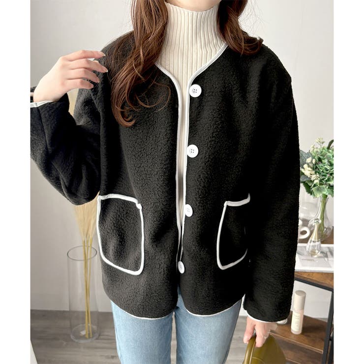 配色ラインノーカラーコート レディース 秋冬 | Dewlily | 詳細画像19 