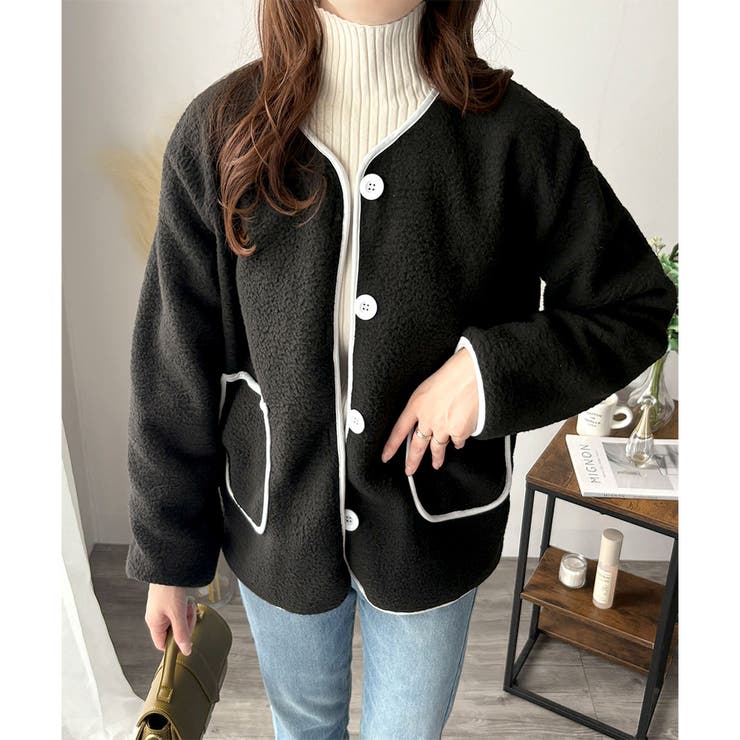 配色ラインノーカラーコート レディース 秋冬 | Dewlily | 詳細画像20 