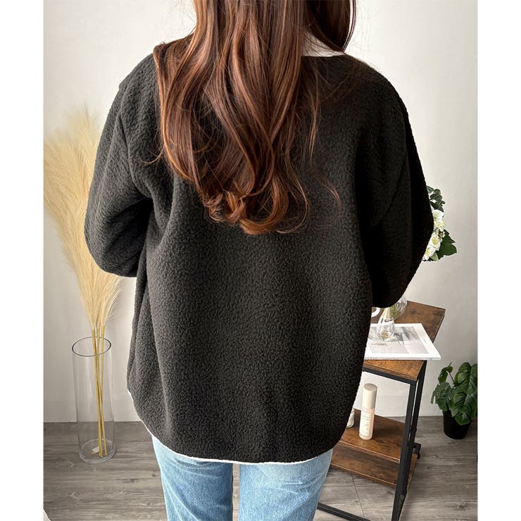 配色ラインノーカラーコート レディース 秋冬 | Dewlily | 詳細画像25 