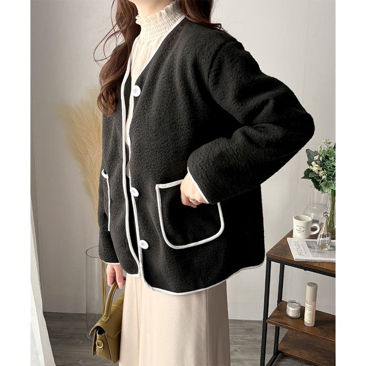 配色ラインノーカラーコート レディース 秋冬 | Dewlily | 詳細画像26 