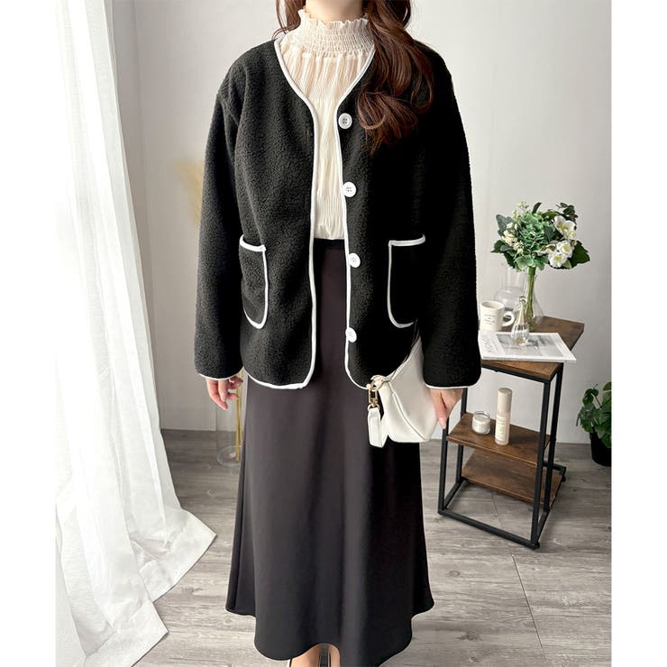 配色ラインノーカラーコート レディース 秋冬 | Dewlily | 詳細画像27 