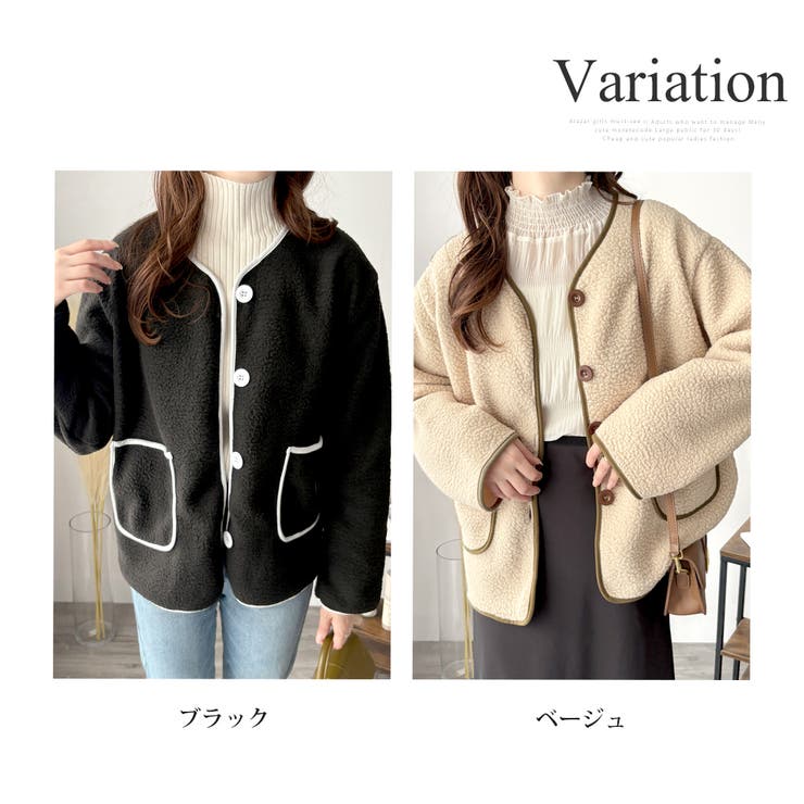 配色ラインノーカラーコート レディース 秋冬 | Dewlily | 詳細画像5 