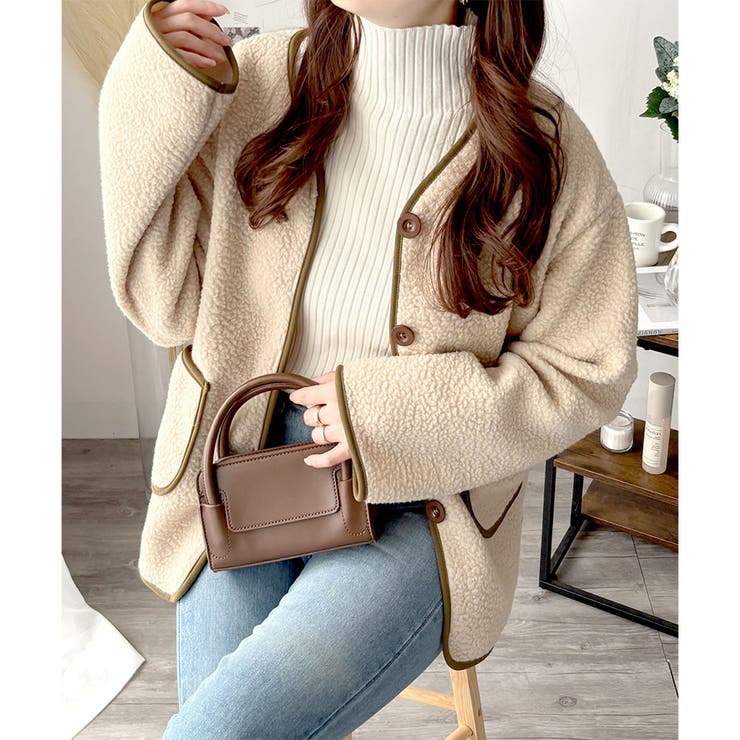 配色ラインノーカラーコート レディース 秋冬 | Dewlily | 詳細画像8 