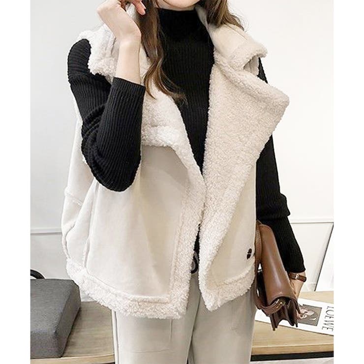 ホワイト | フェイクムートンボアベスト レディース 秋冬 | Dewlily