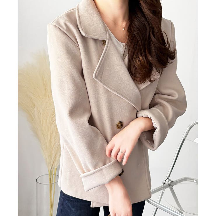 ショート丈ダブルボタンコート レディース 秋冬 | Dewlily | 詳細画像18 