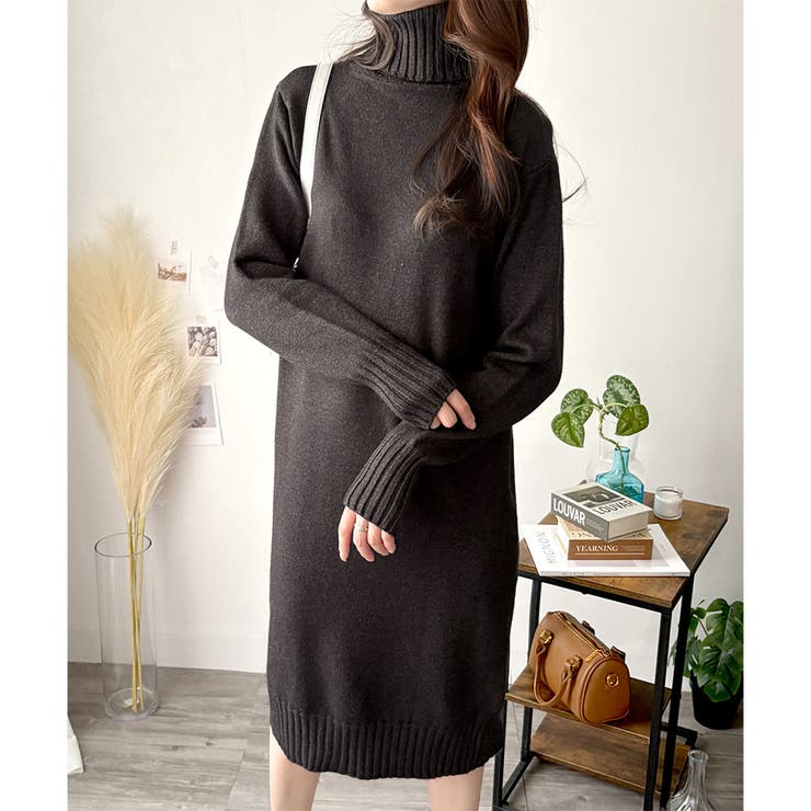 タートルネックニットロングワンピース レディース 秋冬 | Dewlily | 詳細画像12 