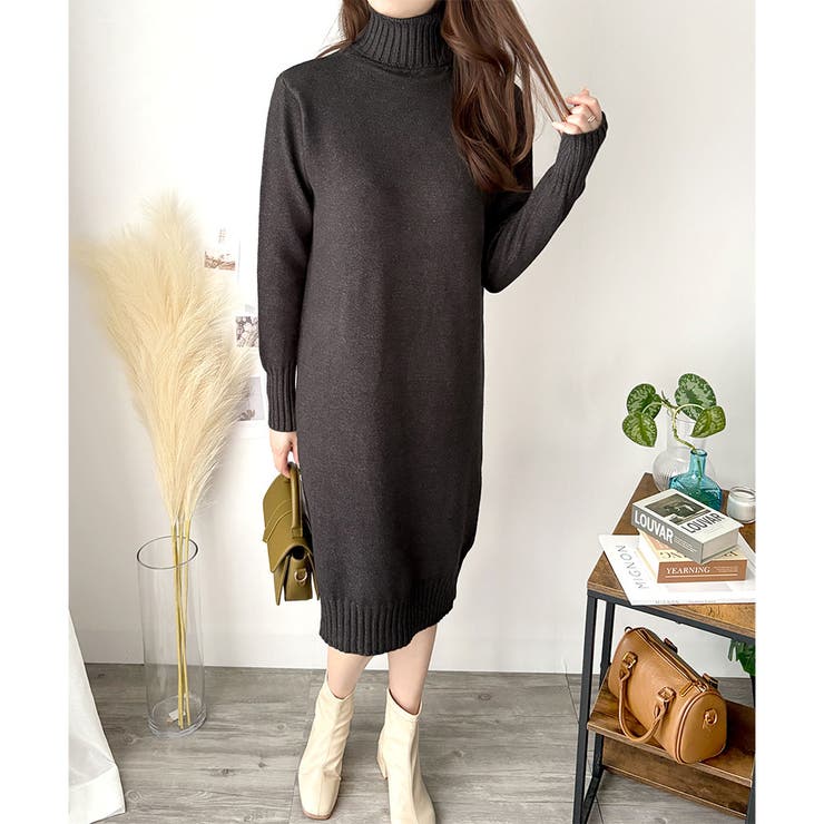 タートルネックニットロングワンピース レディース 秋冬 | Dewlily | 詳細画像2 