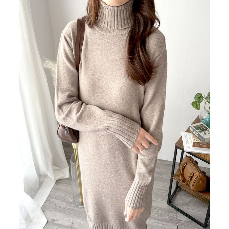 タートルネックニットロングワンピース レディース 秋冬 | Dewlily | 詳細画像27 