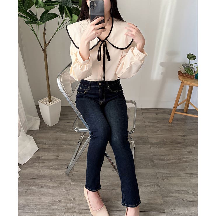 セーラー風配色リボンブラウス レディース シャツ | Dewlily | 詳細画像13 