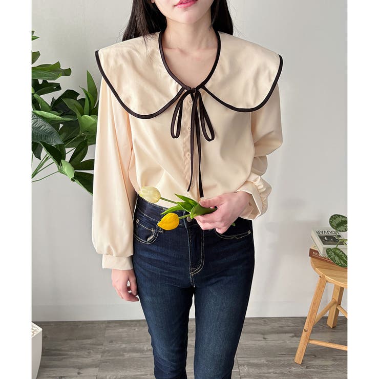 セーラー風配色リボンブラウス レディース シャツ | Dewlily | 詳細画像14 