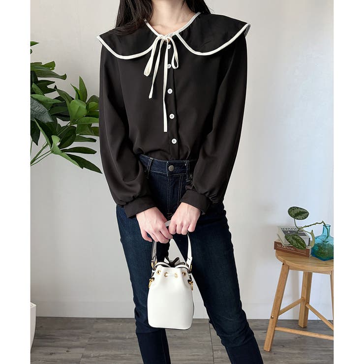 セーラー風配色リボンブラウス レディース シャツ | Dewlily | 詳細画像17 