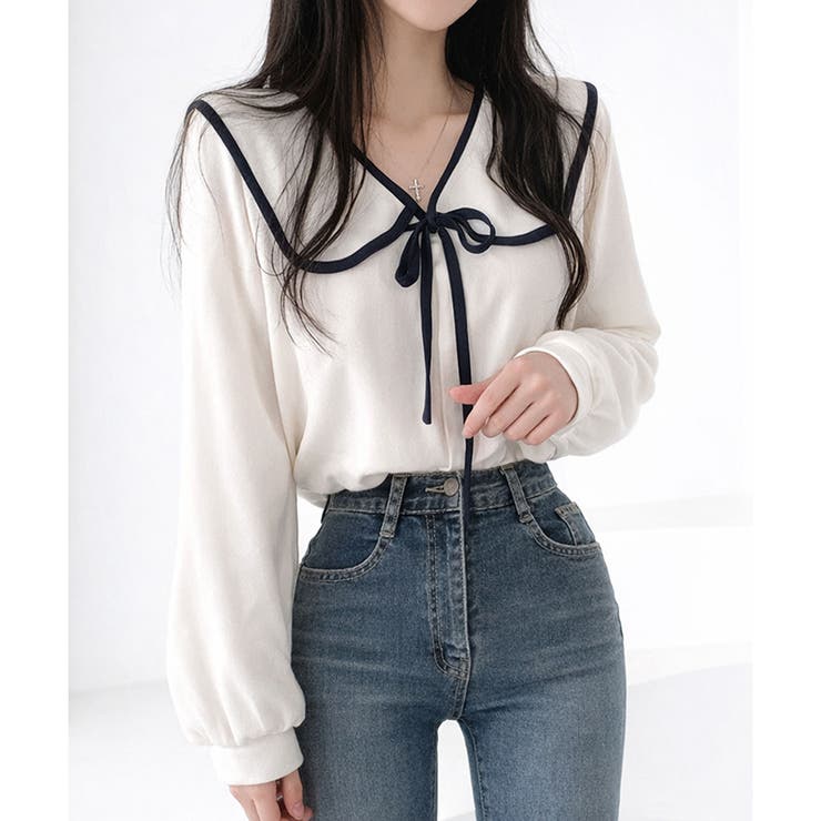 セーラー風配色リボンブラウス レディース シャツ | Dewlily | 詳細画像6 