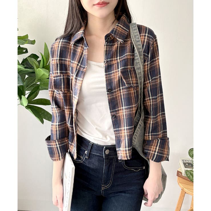 クロップド丈チェックシャツ レディース トップス | Dewlily | 詳細画像14 