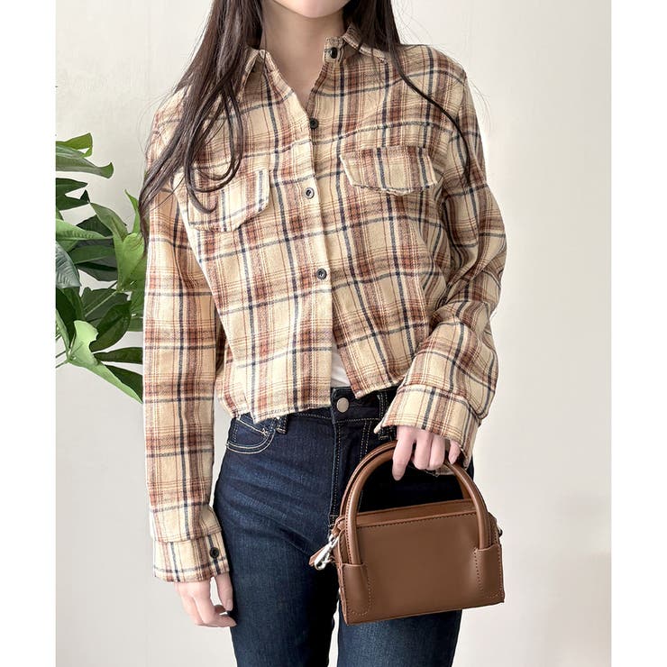 クロップド丈チェックシャツ レディース トップス | Dewlily | 詳細画像17 