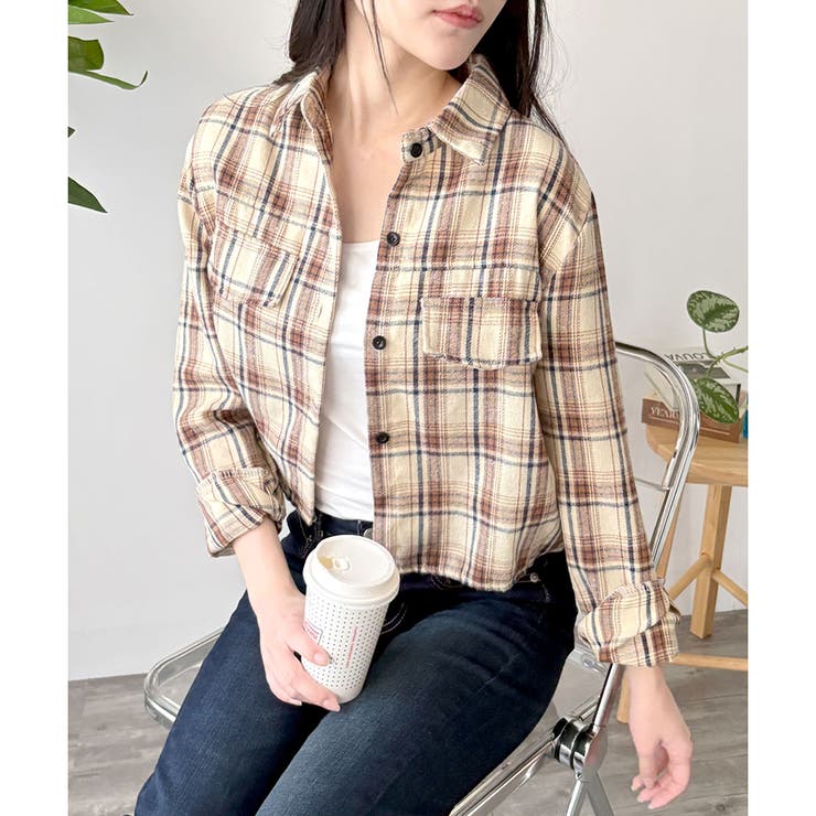 クロップド丈チェックシャツ レディース トップス | Dewlily | 詳細画像22 