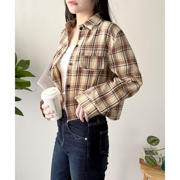 クロップド丈チェックシャツ レディース トップス | Dewlily | 詳細画像4 