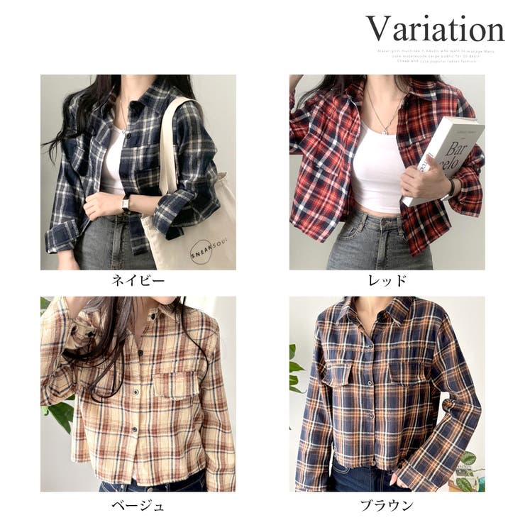 クロップド丈チェックシャツ レディース トップス | Dewlily | 詳細画像5 