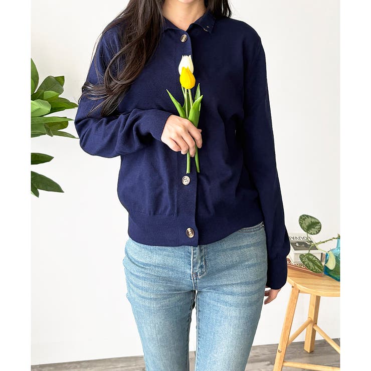 ネイビー | ソフトニットカーディガン レディース 羽織 | Dewlily